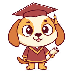 Smart and adorable graduate puppy in a mortarboard and robe celebrating academic achievement with a diploma scroll