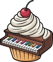 Delicious sweet chocolate birthday cake with red cherry illustration