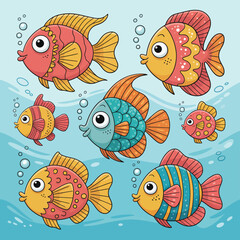 Cartoon blue tropical fish seamless pattern vector illustration for aquarium water background