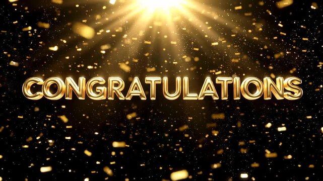 Golden Congratulations message with shining lights and confetti