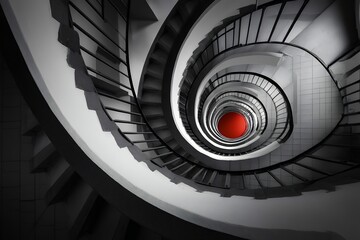 Fototapeta premium looking up at spiral staircase with red dot