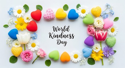 Celebrate World Kindness Day with this vibrant floral arrangement and colorful hearts