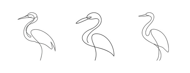 Obraz premium Three delicate line drawings of elegant cranes in profile