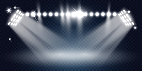Bright stage lighting, spotlight effect. Vector illustration.