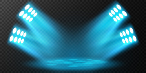 Bright blue concert spotlights create the effect of shining stars on the stage.