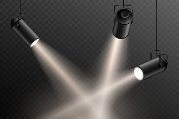 Stage lighting scene with spotlights and smoke effect