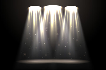 Empty podium illuminated by dramatic light beams