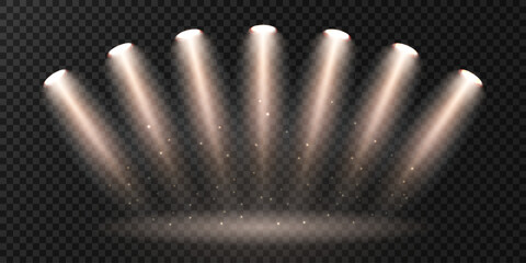 Empty podium illuminated by dramatic light beams