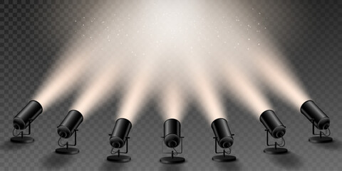 Stage lighting scene with spotlights and smoke effect
