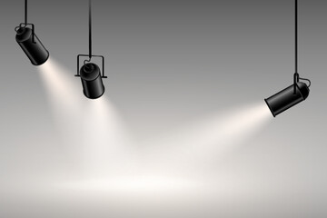 Stage lighting scene with spotlights and smoke effect