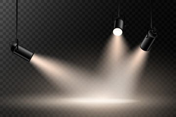 Stage lighting scene with spotlights and smoke effect