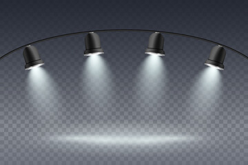 Stage lighting scene with spotlights and smoke effect