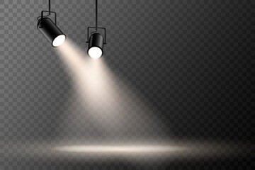 Stage lighting scene with spotlights and smoke effect