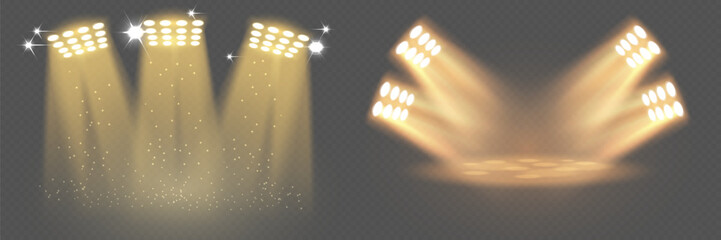 Realistic concert stage lighting effects. On a transparent background.