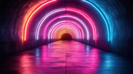 Neon tunnel with arched lights