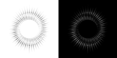 Dynamic abstract spiral sound wave rhythm lines. Circular spiral sound wave rhythm of lines. Circular futuristic abstract lines, black and white background.	