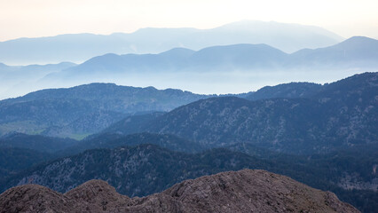 Mountainous landscape in Turkey showcasing serene blue hues at dawn