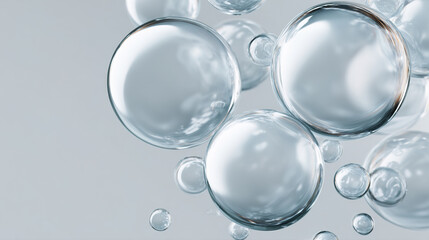 Water bubbles forming abstract liquid shape in clear background