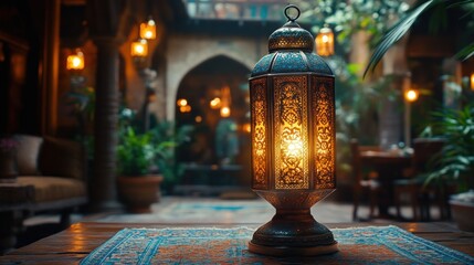 Ornate lantern in a courtyard setting