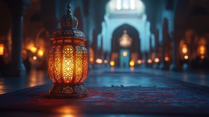 Ornate lantern in a mosque, warm light