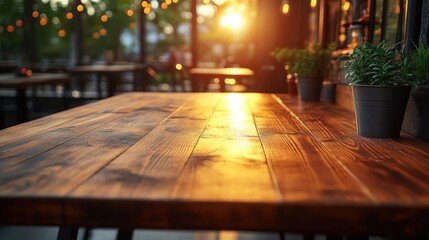 Outdoor cafe table at sunset