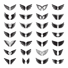 black and white wing and shield vector illustration set