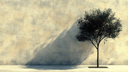 Pale wall, lone tree, long shadow