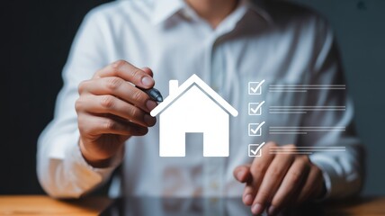 Person checking off tasks on a digital checklist for home ownership