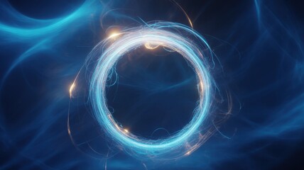 Abstract blue glowing portal or wormhole in deep space