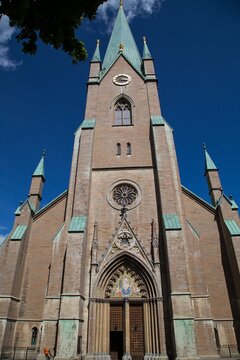 Linkoping Cathedral, tower side, Linkoping, Ostergotland, Sweden.