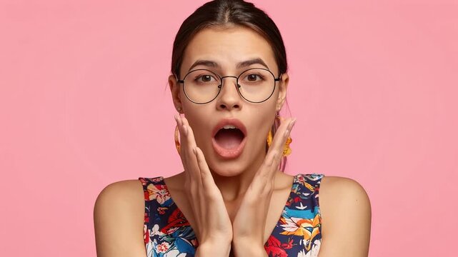美人女性の驚きの表情が印象的なカラフルで楽しいシーン