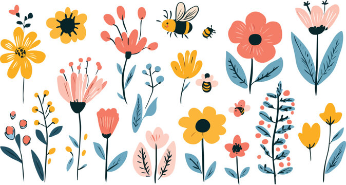 Seamless hand drawn tulip flower pattern with pink blossom and leaf vector illustration for spring or summer design