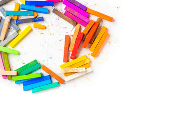 Soft pastels, bright colours. Colored chalk for creativity, drawing and hobbies.