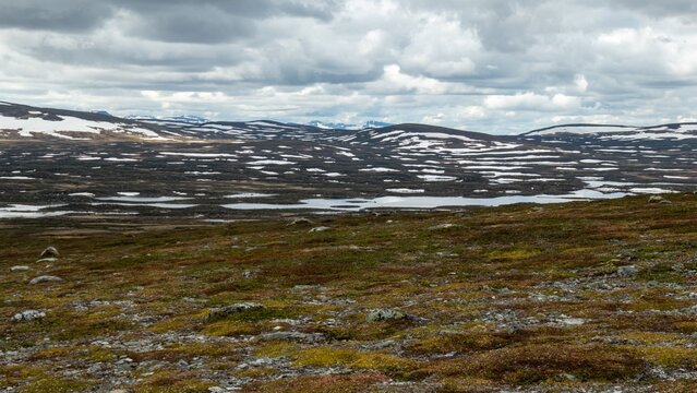 View over mountain terrain at Flatruet, Harjedalen, Sweden.