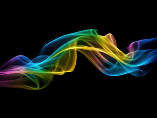 Naklejka premium Vibrant, colorful abstract wave of light swirls gracefully against dark background, creating dynamic and energetic visual effect. flowing motion and vivid hues evoke sense of movement
