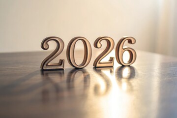 Metallic 2026 Digits Displayed on a Reflective Surface