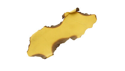 Close up of a yellow irregular shape with brown edges.