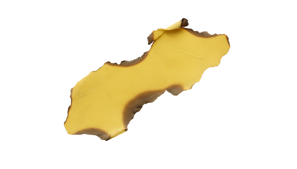 Close up of a yellow irregular shape with brown edges.