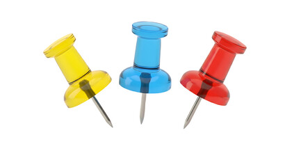 Colorful push pins isolated on white background for office and stationery use