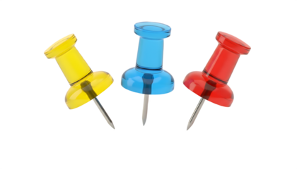Colorful push pins isolated on white background for office and stationery use