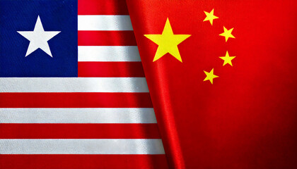 Fototapeta premium 中国の国旗とリベリアの国旗(China Flag & Liberia flag.) 