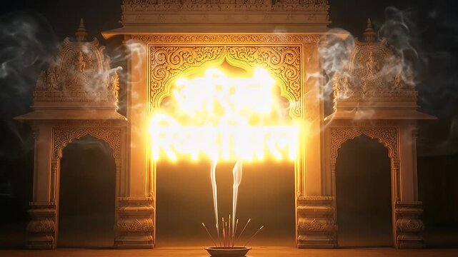 Neon Marathi Logo Reveal Temple Gate Incense Smoke