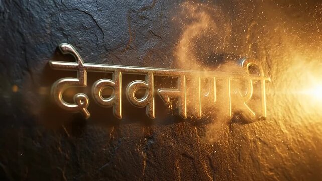 Golden Devanagari Script 3D Text Reveal on Dark Stone Background