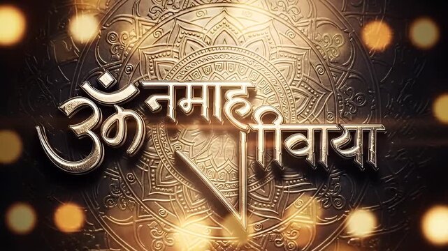 Om Namah Shivaya Mantra Golden 3D Text Over Embossed Mandala Background