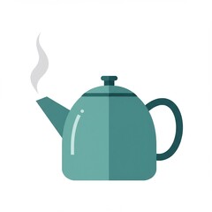 Steaming Teal Teapot with Handle and Spout.