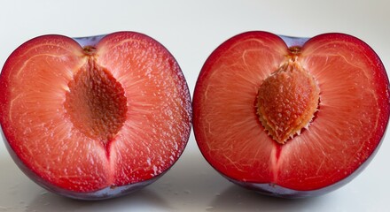 Two Halves of a Ripe Plum Fruit.