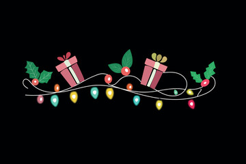 Christmas Ornament Border with Gifts and Holly Leaves