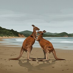 Two Kangaroos on a Beach.