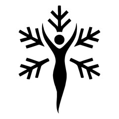 Snowflake morphing into human figure – “spirit of winter” concept vector with transparent background 