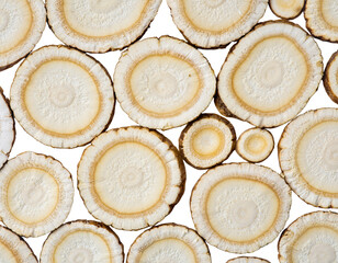 Pattern of Isolated Slices of Dried Herbal Root (Transparent Background)